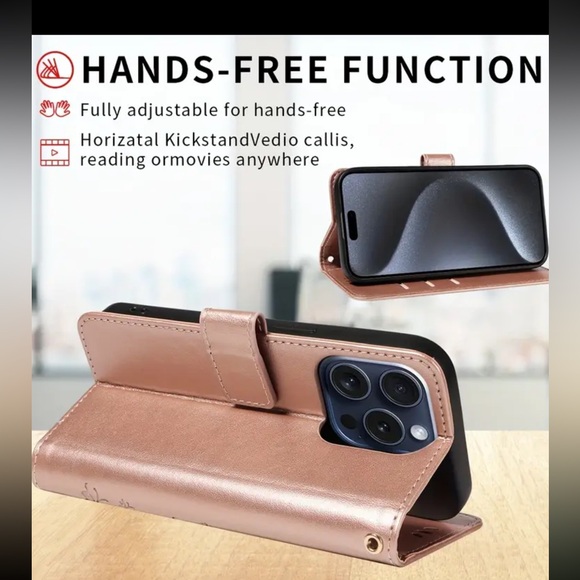 New- Faux leather phone case w/card holder & kickstand, iPhone 15 plus, 3 colors - Picture 3 of 6